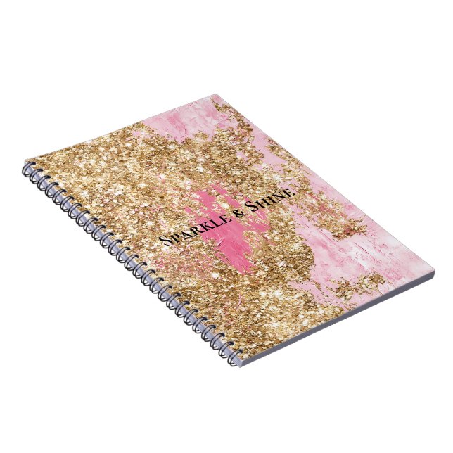 Cuaderno Rosa femenino dorado brillo   (Lado Derecho)
