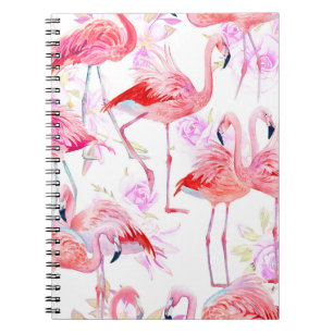 Cuaderno Rosa Flamingo: Floral de aves acuáticas