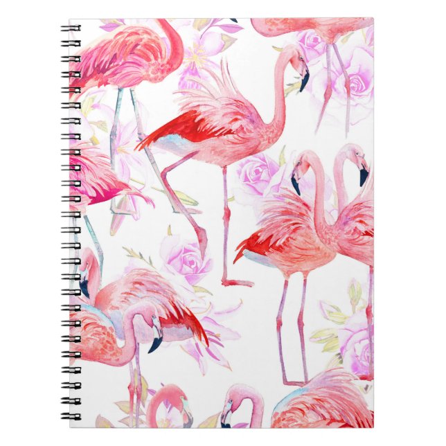 Cuaderno Rosa Flamingo: Floral de aves acuáticas (Frente)