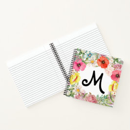 Cuaderno Rosa floral Adormidera y rosa margarita, coral, am