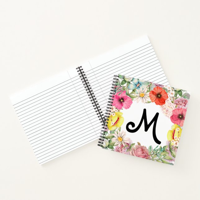 Cuaderno Rosa floral Adormidera y rosa margarita, coral, am (Interior)