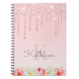 Cuaderno Rosa floral Perforaciones Purpurinas de oro Ombre