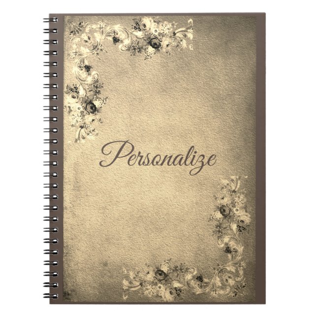 Cuaderno Rosa floral victoriano elegante crema dorada (Frente)
