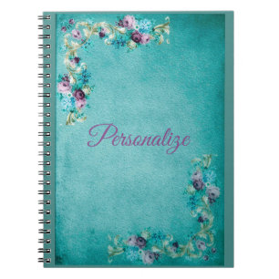 Cuaderno Rosa floral victoriano flores elegantes verde azul