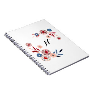 Cuaderno Rosa, flores azules, estampado floral, personaliza