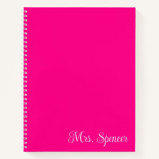 Cuaderno Rosa Fuerte y Blanco Nombre de la Profesora (Anverso)