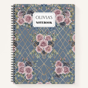 Cuaderno Rosa geométrica en espiral vintage personalizada