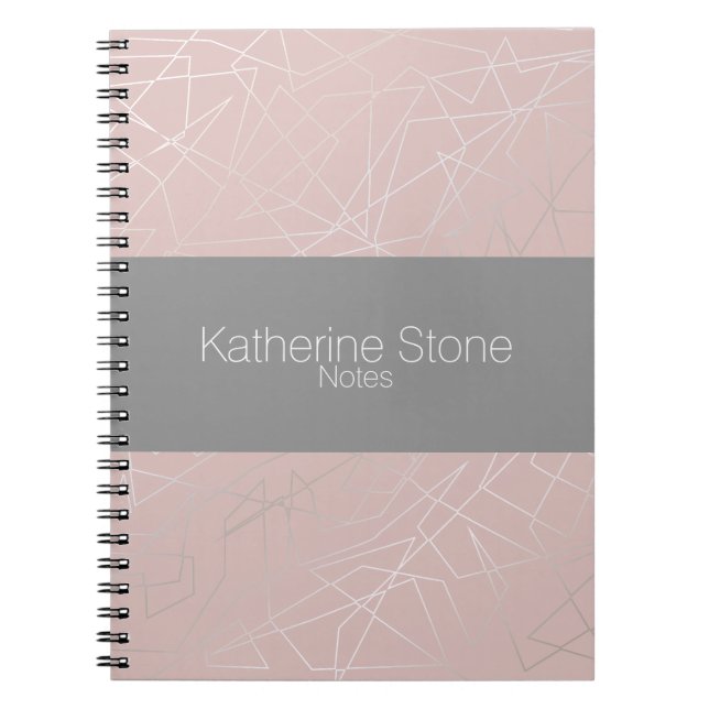 Cuaderno Rosa geométrico de plata moderno elegante de los (Frente)