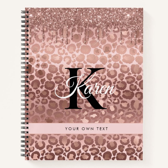 Cuaderno Rosa Girly Gold Sparkle Purpurinas Dris Monograma (Anverso)