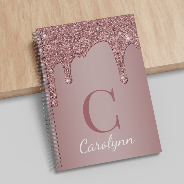 Cuaderno Rosa Girly Gold Sparkle Purpurinas Dris Monograma (Subido por el creador)