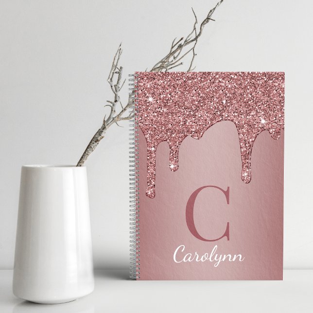 Cuaderno Rosa Girly Gold Sparkle Purpurinas Dris Monograma (Subido por el creador)