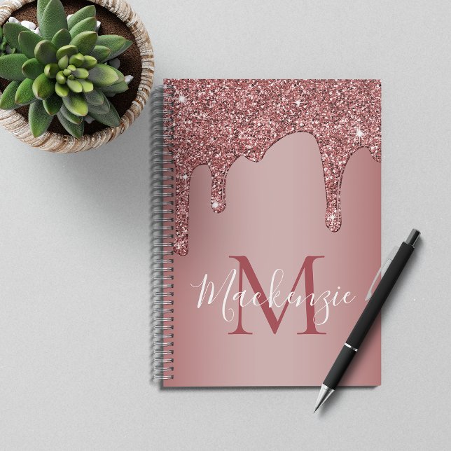 Cuaderno Rosa Girly Gold Sparkle Purpurinas Dris Monograma (Subido por el creador)