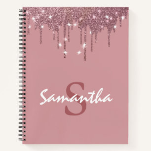 Cuaderno Rosa Girly Gold Sparkle Purpurinas Dris Monograma