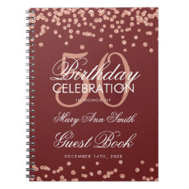 Cuaderno Rosa Gold 50 Birthday Guest Book Confetti Burgundy