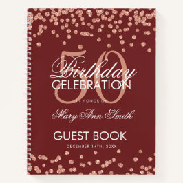 Cuaderno Rosa Gold 50 Birthday Guestbook Confetti Burgundy