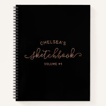 Rosa Gold Black Script Calligraphy Name Sketchbook