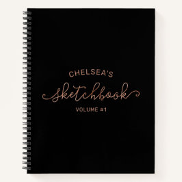 Cuaderno Rosa Gold Black Script Calligraphy Name Sketchbook