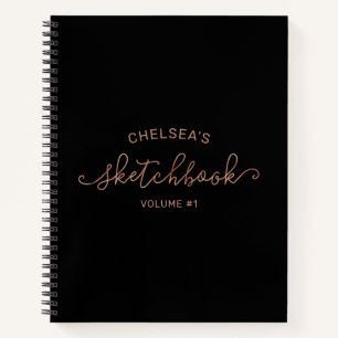 Cuaderno Rosa Gold Black Script Calligraphy Name Sketchbook