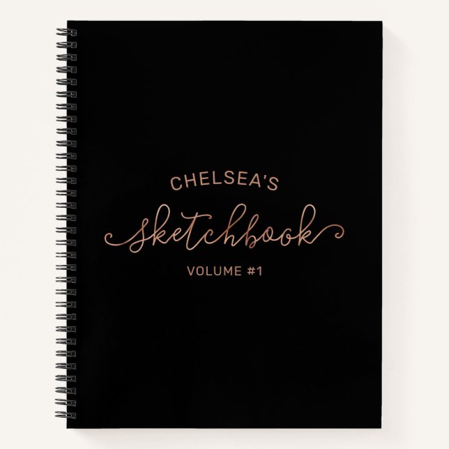 Cuaderno Rosa Gold Black Script Calligraphy Name Sketchbook (Anverso)