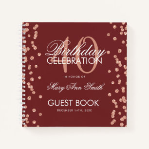 Cuaderno Rosa Gold Burgundy 40 Birthday Guestbook Confetti