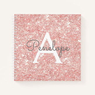 Cuaderno Rosa Gold Girly Sparkle Monograma Sketchbook