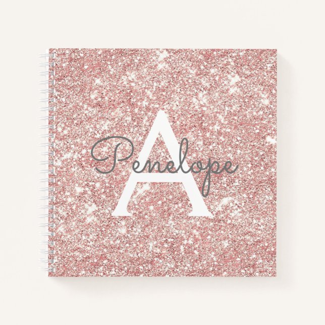 Cuaderno Rosa Gold Girly Sparkle Monograma Sketchbook (Anverso)