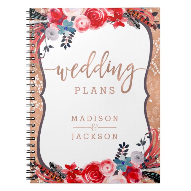 Cuaderno Rosa Gold Lace & Floral Elegant Wedding Planner (Frente)