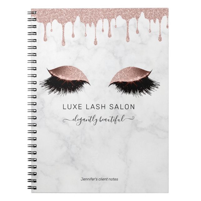 Cuaderno Rosa Gold Lashes Salon Client (Frente)