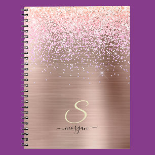 Cuaderno Rosa Gold Metalizado, Purpurina, nombre de guión e