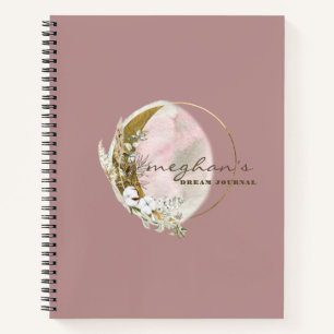 Cuaderno Rosa Gold Moon Monograma Nombre Escritura a mano N