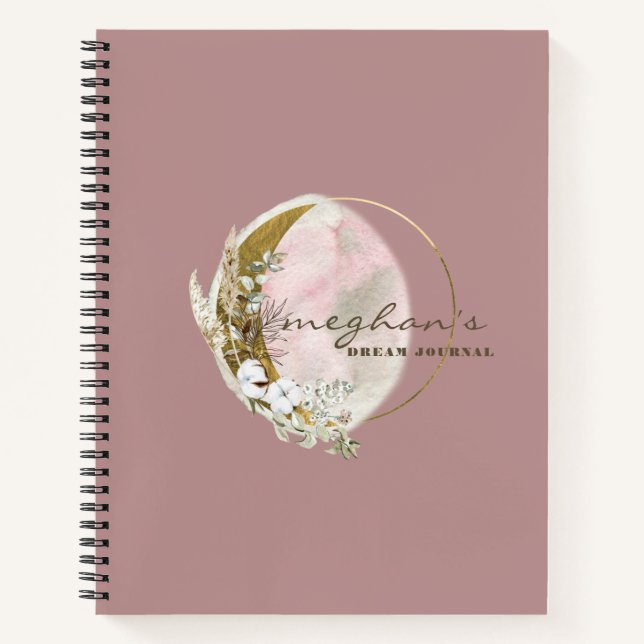 Cuaderno Rosa Gold Moon Monograma Nombre Escritura a mano N (Anverso)