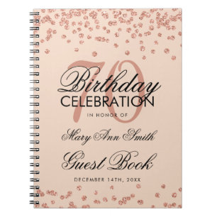 Cuaderno Rosa Gold Rubor 70th Birthday Guest Book Confetti