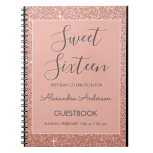 Cuaderno Rosa Gold Sparkle Purpurina Sweet 16 Guestbook
