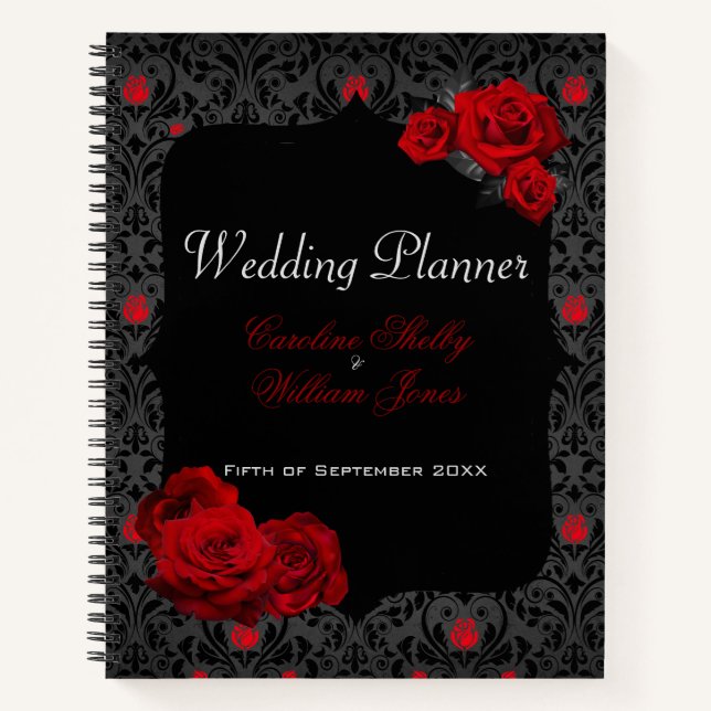 Cuaderno Rosa gótico planificador de boda negra y roja (Anverso)