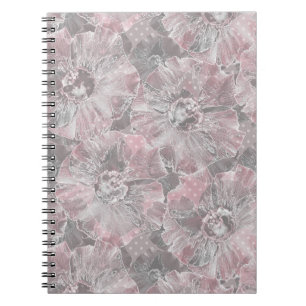 Cuaderno Rosa, gris, elegante, grande, flores, rosa,