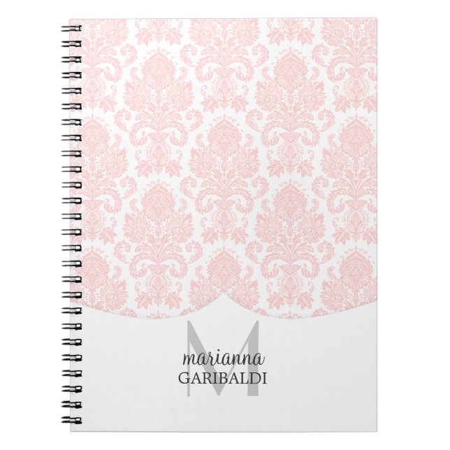 Cuaderno Rosa moderno del damasco personalizado (Frente)