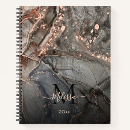 Cuaderno Rosa Monograma de mármol con tinta gris dorada