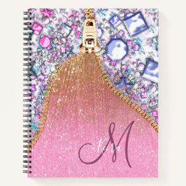 Cuaderno Rosa Monogramado Purpurina Girly Personalizado