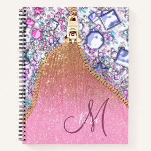 Cuaderno Rosa Monogramado Purpurina Girly Personalizado