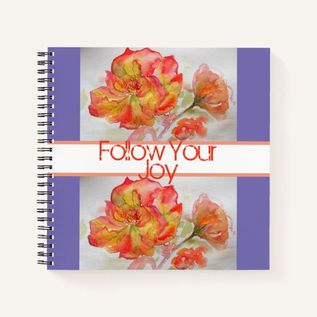 Cuaderno Rosa Naranja Floral Acuarela Siga Su Alegría No (Anverso)