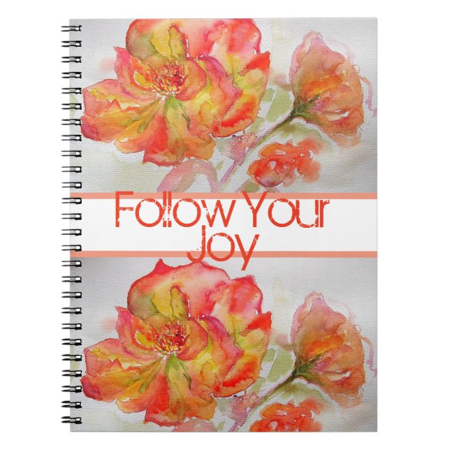 Cuaderno Rosa Naranja Floral Watercolor Siga Su Alegría (Frente)