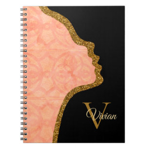 Cuaderno Rosa Negro Rosa Y Cara Purpurina De Oro