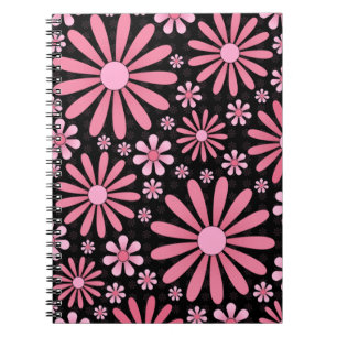 Cuaderno Rosa neón negro floral grunge estética alternativa
