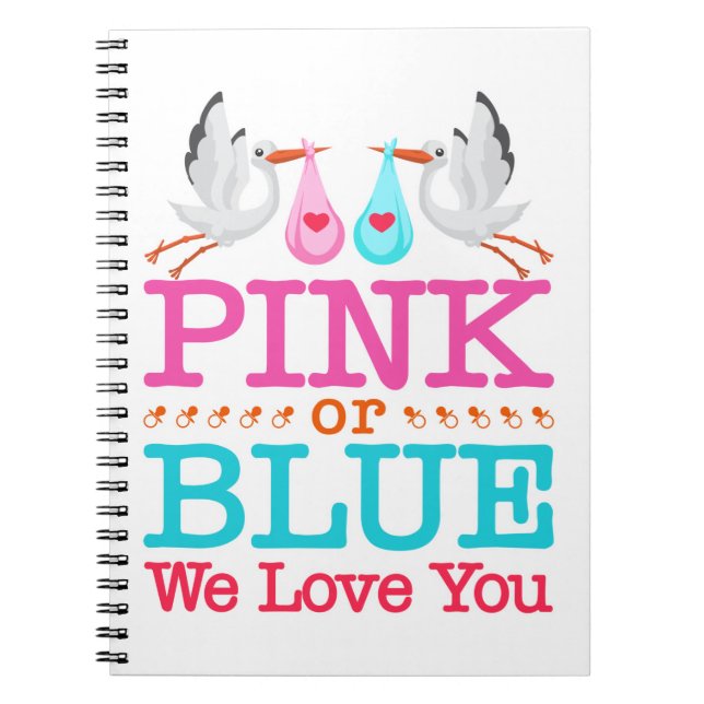 Cuaderno Rosa o azul te queremos género revelan cigüeña (Frente)