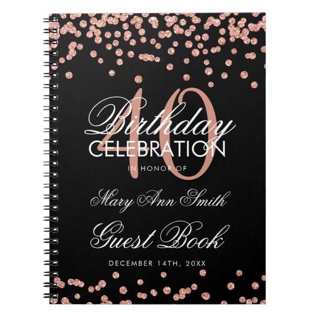 Cuaderno Rosa Oro 40 cumpleaños libro de invitados Confetti (Frente)