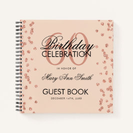 Cuaderno Rosa Oro 60 cumpleaños Guestbook Confetti Rubor