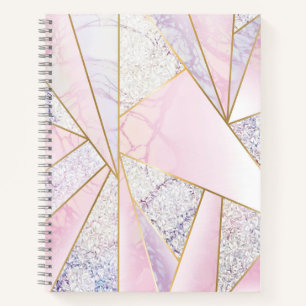 Cuaderno Rosa oro purpurina de mármol como espiral