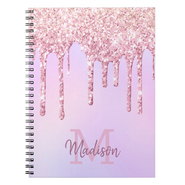 Cuaderno Rosa Oro Purpurina Dris Ombre Unicornio Monogramad (Frente)
