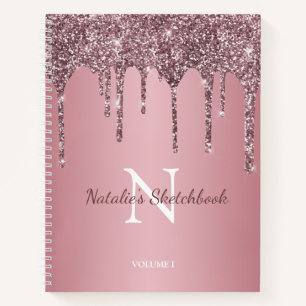 Cuaderno Rosa Oro Purpurina Rosado Dris Monograma Sketchboo
