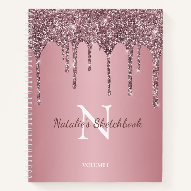 Cuaderno Rosa Oro Purpurina Rosado Dris Monograma Sketchboo (Anverso)